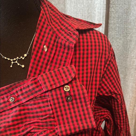 Lands' End Red and Black Plaid Casual Button Down Shirt - Picture 3 of 4